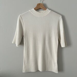 BB Dakota Ivory Mock Neck Half Sleeve Ribbed Top